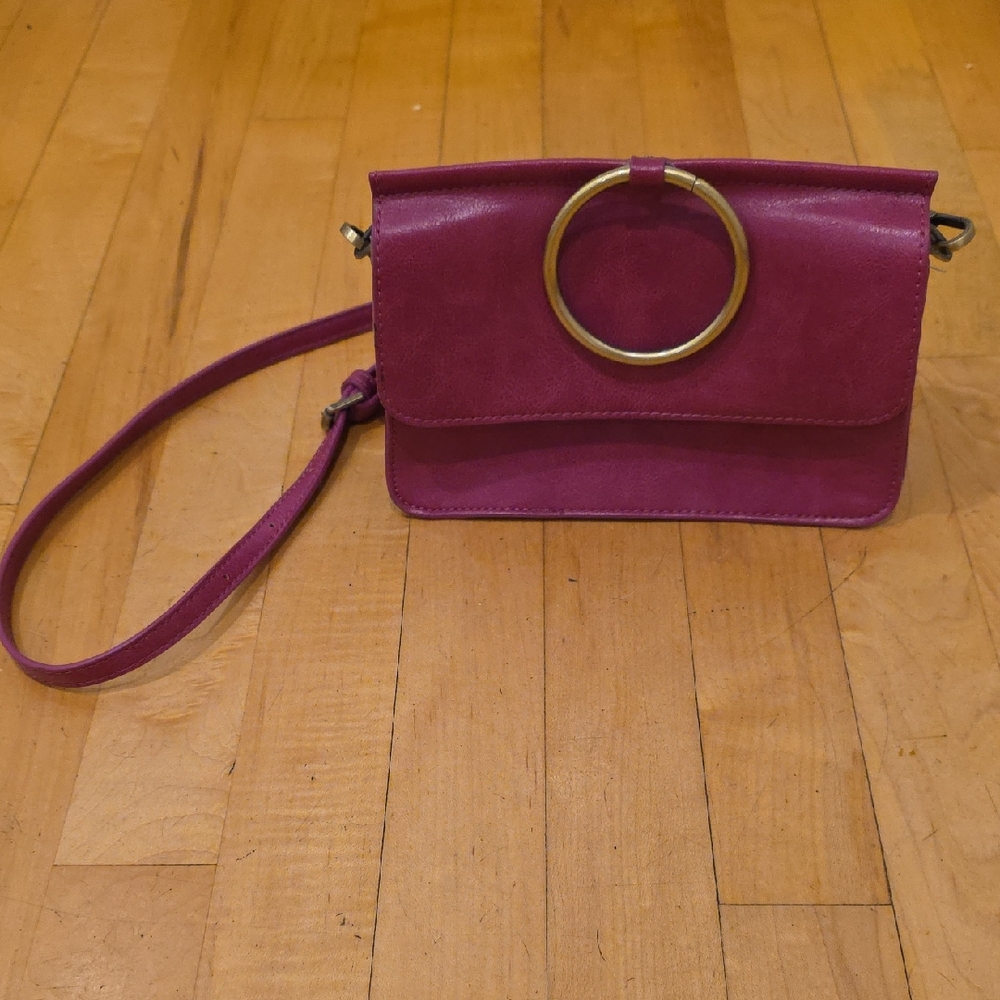 Joy Susan Magenta Crossbody Bag with Gold Ring
